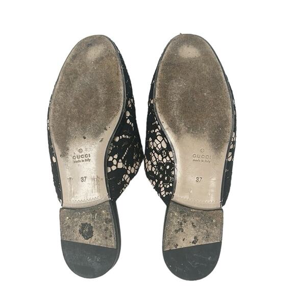 Gucci Princetown Horsebit Mules Leather Lace Overlay Black Tan Size 37 - Picture 8 of 9